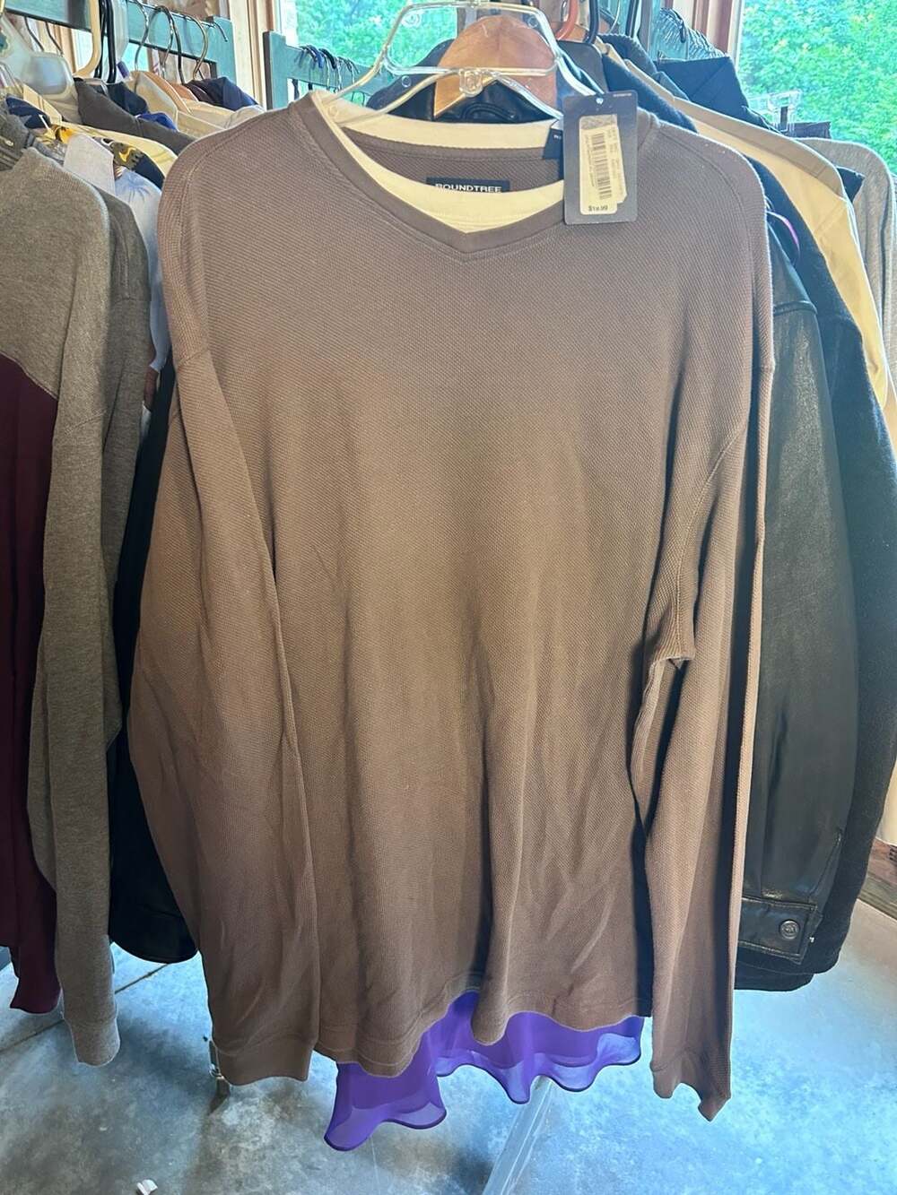 Roundtree & Yorke Men's XL Brown Waffle Knit Layered Look Long Sleeve Shirt